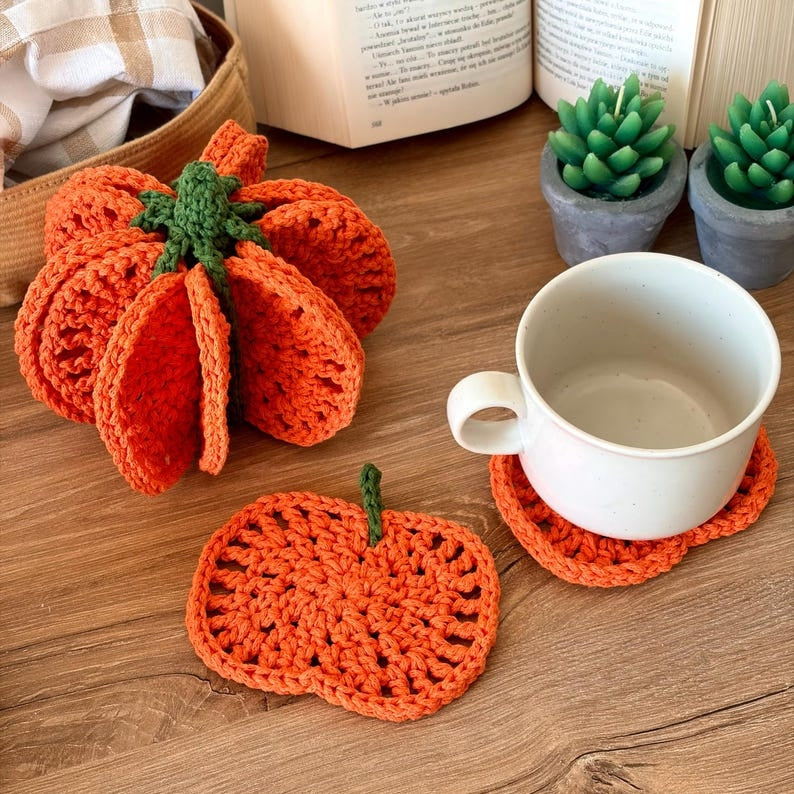 Pumpkin Coaster Set Crochet Pattern - 8 Coasters Become One 3D Pumpkin | PDF