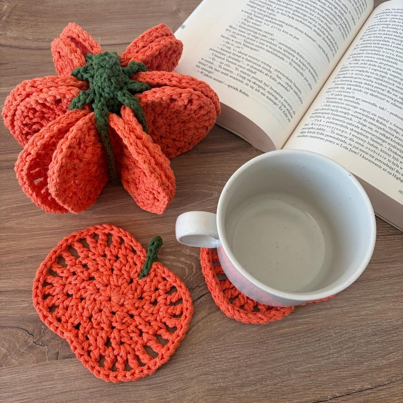 Pumpkin Coaster Set Crochet Pattern - 8 Coasters Become One 3D Pumpkin | PDF