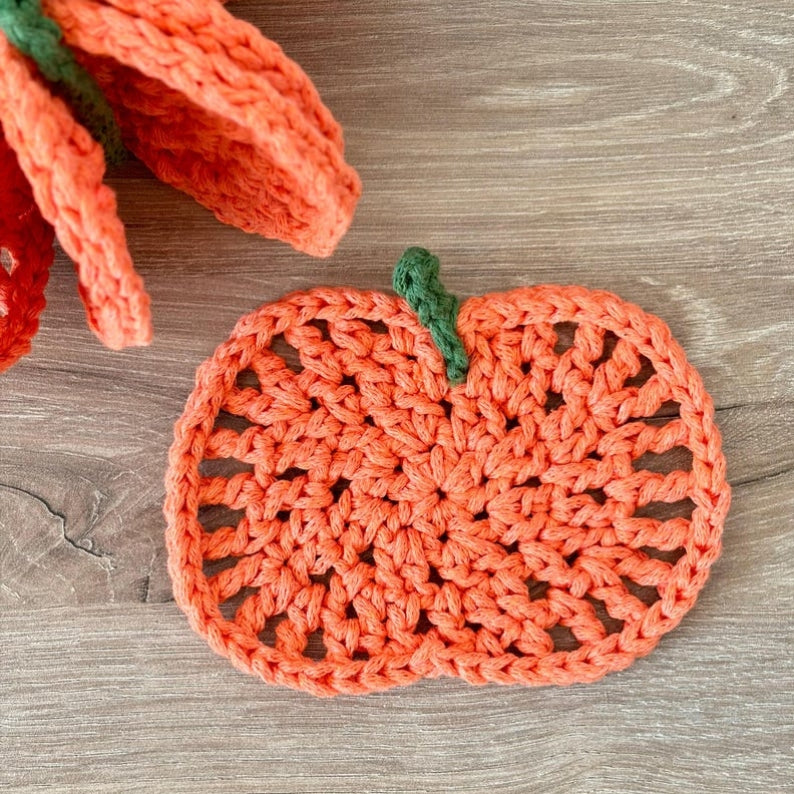 Pumpkin Coaster Set Crochet Pattern - 8 Coasters Become One 3D Pumpkin | PDF