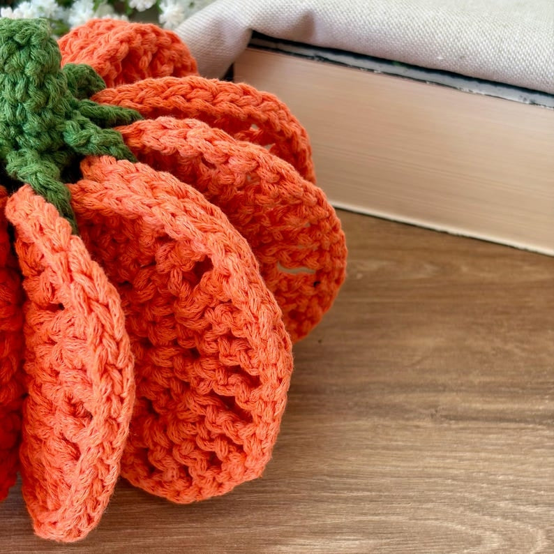 Pumpkin Coaster Set Crochet Pattern - 8 Coasters Become One 3D Pumpkin | PDF