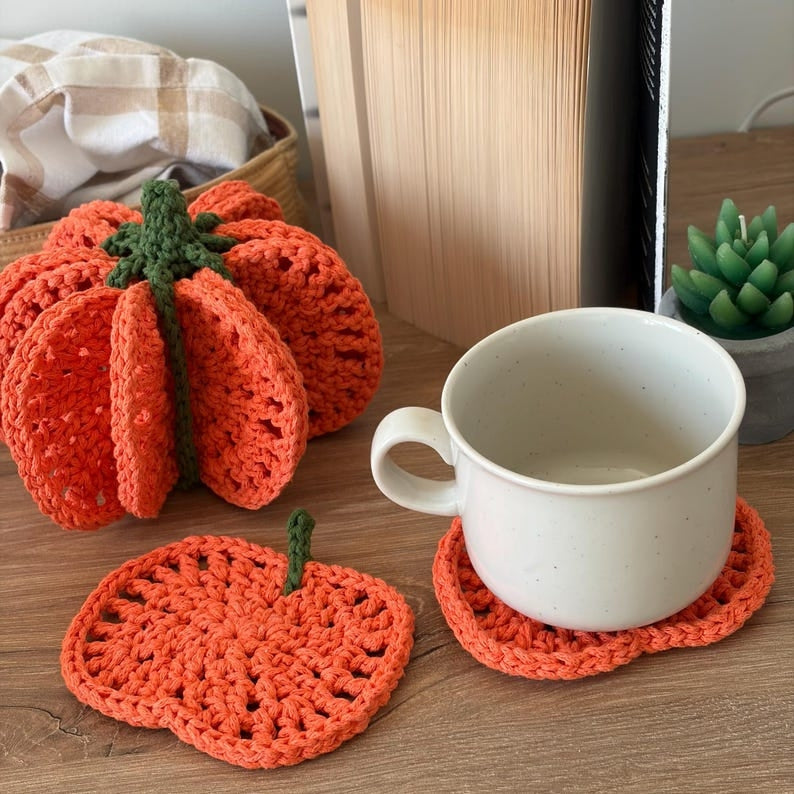 Pumpkin Coaster Set Crochet Pattern - 8 Coasters Become One 3D Pumpkin | PDF