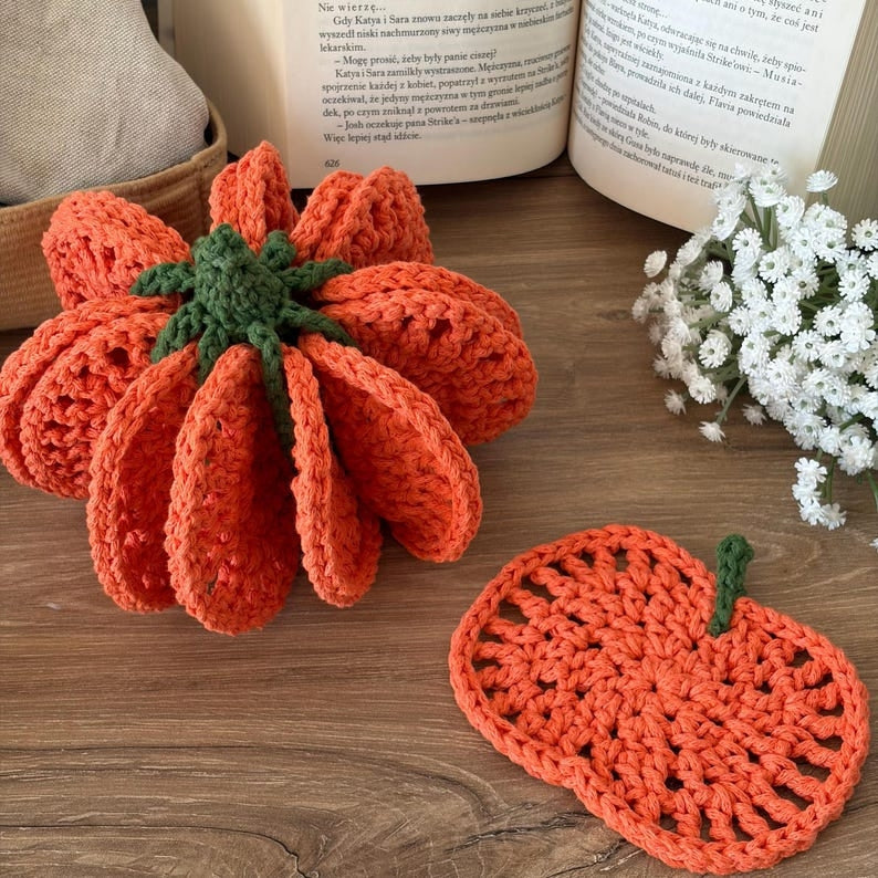 Pumpkin Coaster Set Crochet Pattern - 8 Coasters Become One 3D Pumpkin | PDF